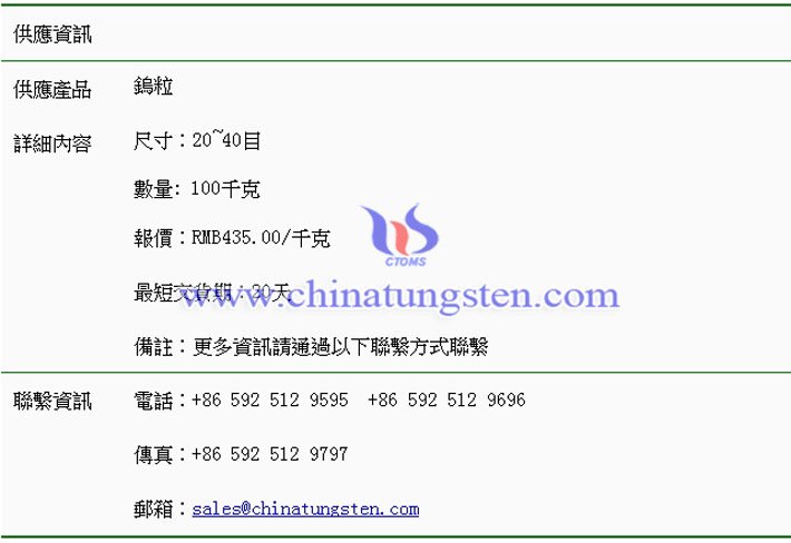 鎢粒價(jià)格表圖片