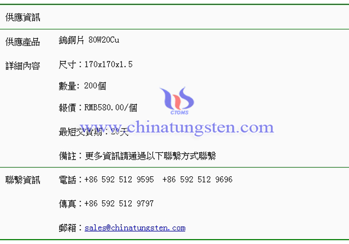 鎢銅片價格表圖片