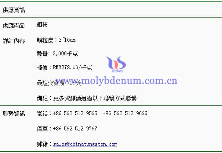 鉬粉價格表圖片