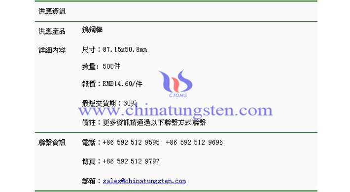 鎢鋼棒價(jià)格表圖片