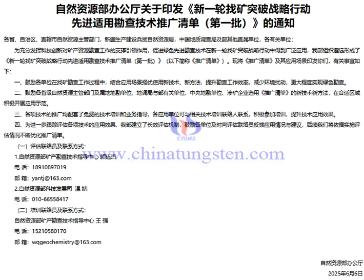 4項(xiàng)鉬技術(shù)入選新一輪找礦突破戰(zhàn)略行動(dòng)先進(jìn)適用勘查技術(shù)推廣清單