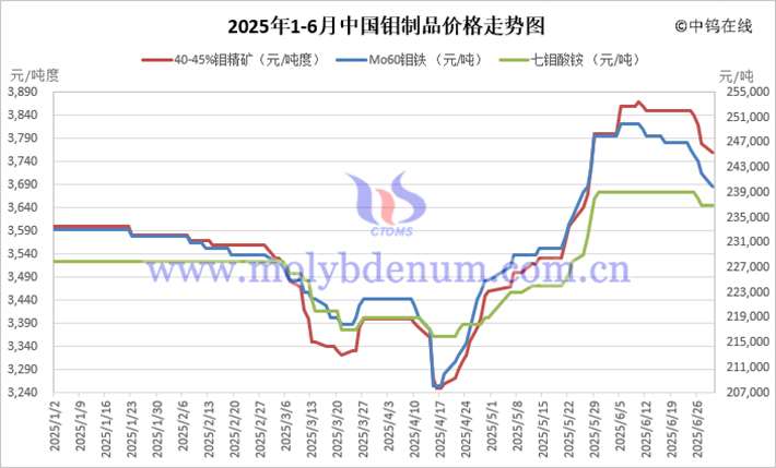 2025年1-6月中國鉬製品價格走勢