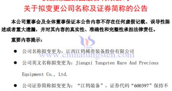 安源煤業(yè)擬更名為江鎢裝備的公告