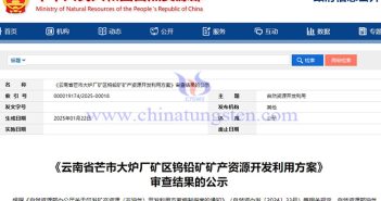 Yunnan Mangshi Dalu Factory Tungsten-lead Mine Development Plan Passed Review Yunnan mangshi dalu factory tungsten-lead mine development plan passed review announcement
