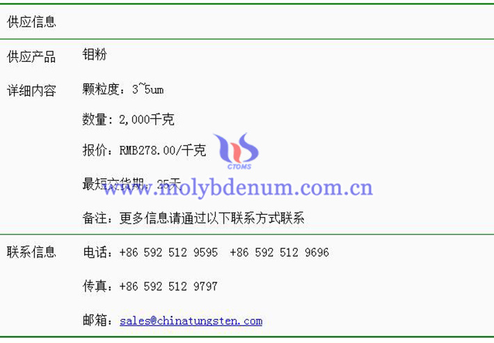 鉬粉價(jià)格表圖片