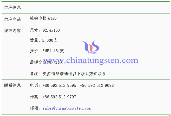 釷鎢電極價(jià)格表圖片