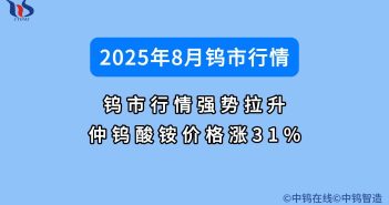 8月鎢市行情強(qiáng)勢(shì)拉升 仲鎢酸銨價(jià)格漲31% 2025年8月鎢市行情如何