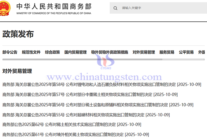稀土出口管制公告